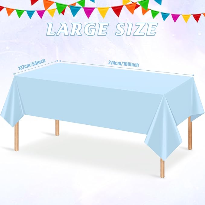 6Pcs Light Blue Tablecloths,Disposable Plastic Tablecloth,Waterproof
