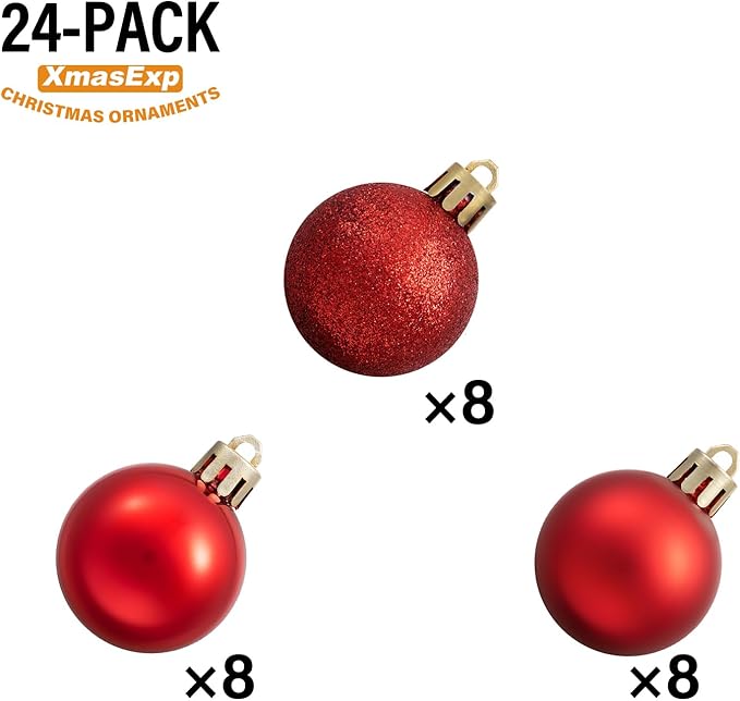 XmasExp 24ct Mini Christmas Ball Ornaments Shatterproof Christmas