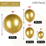 PartyWoo Gold Balloons 140pcs Different Sizes of 18 12 10 5 Inch Gold