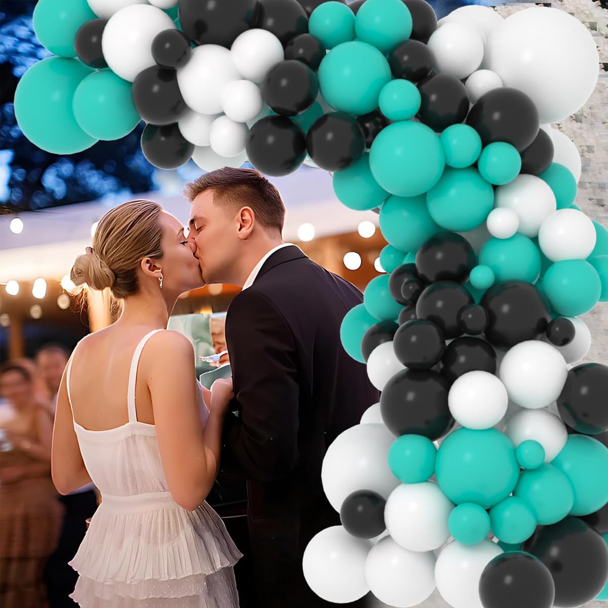 Teal Blue Black White Balloon Garland Arch Kit, 122PCS Teal Blue White