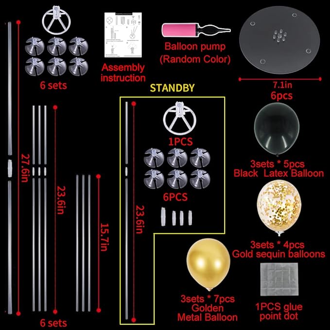 6 Set Balloon Centerpieces for Table Black Gold Balloon Stand Kit