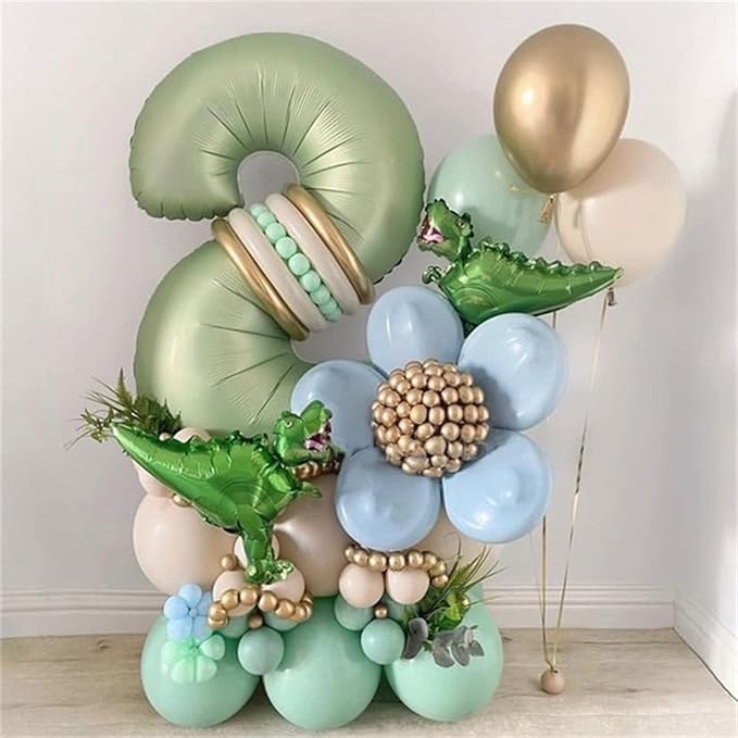40'' Sage Green Number 9 Balloon, Self Inflating Foil Number Balloons