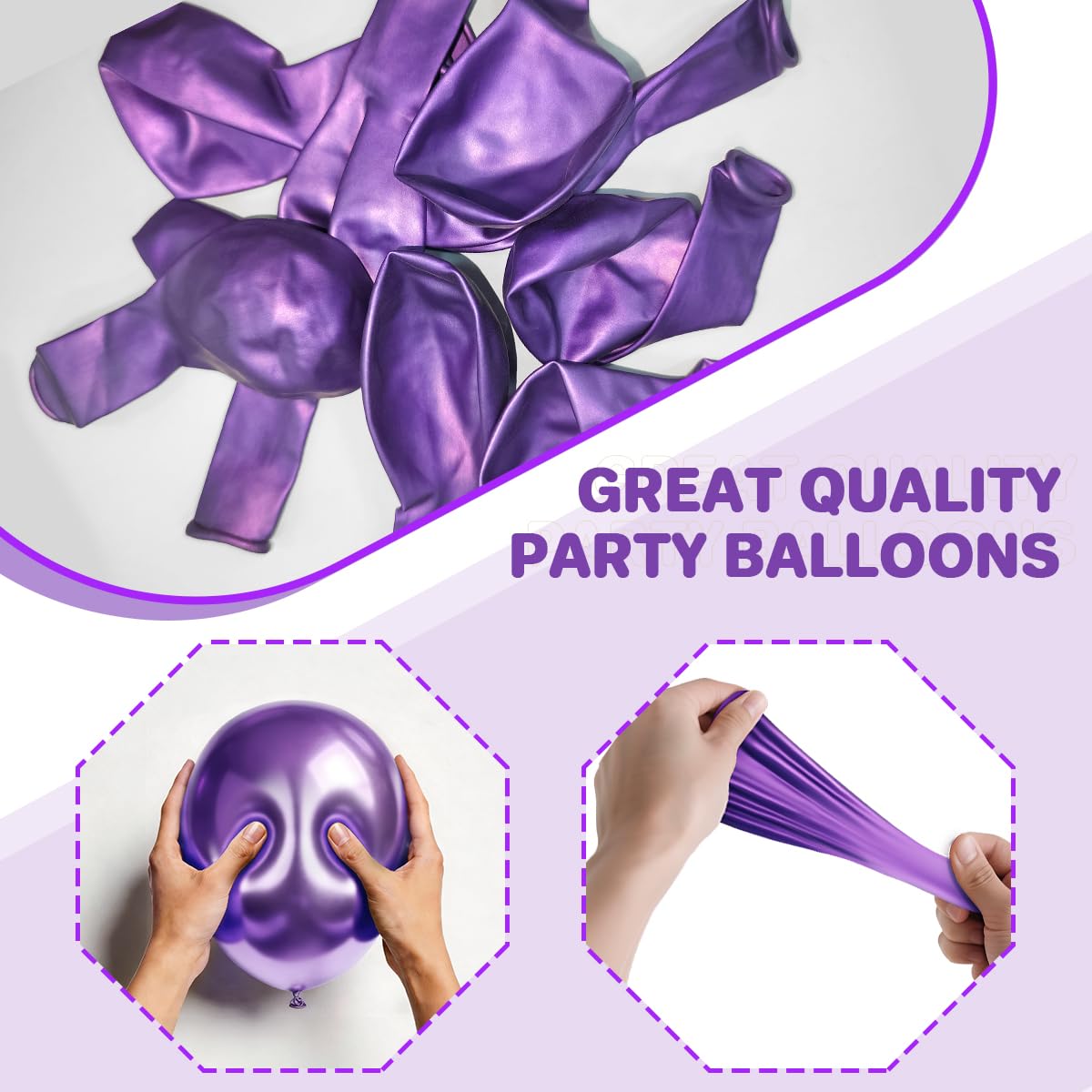MEBAY Chrome Metallic Purple Balloons 12 inch, 100 Pcs Latex Shiny