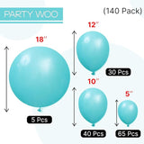 PartyWoo Teal Balloons 140pcs Different Sizes Pack of 18 12 10 5 Inch