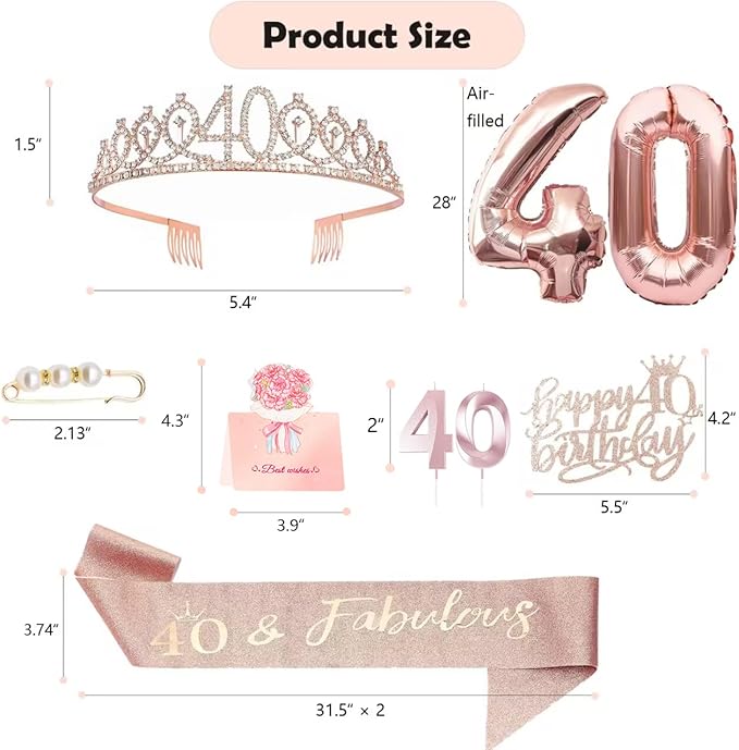 40th Birthday Gifts Decorations for Women Including 40th Happy