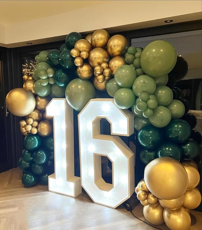 Green and Gold Balloon Arch Kit, Dark Emerald Green Hunter Forest