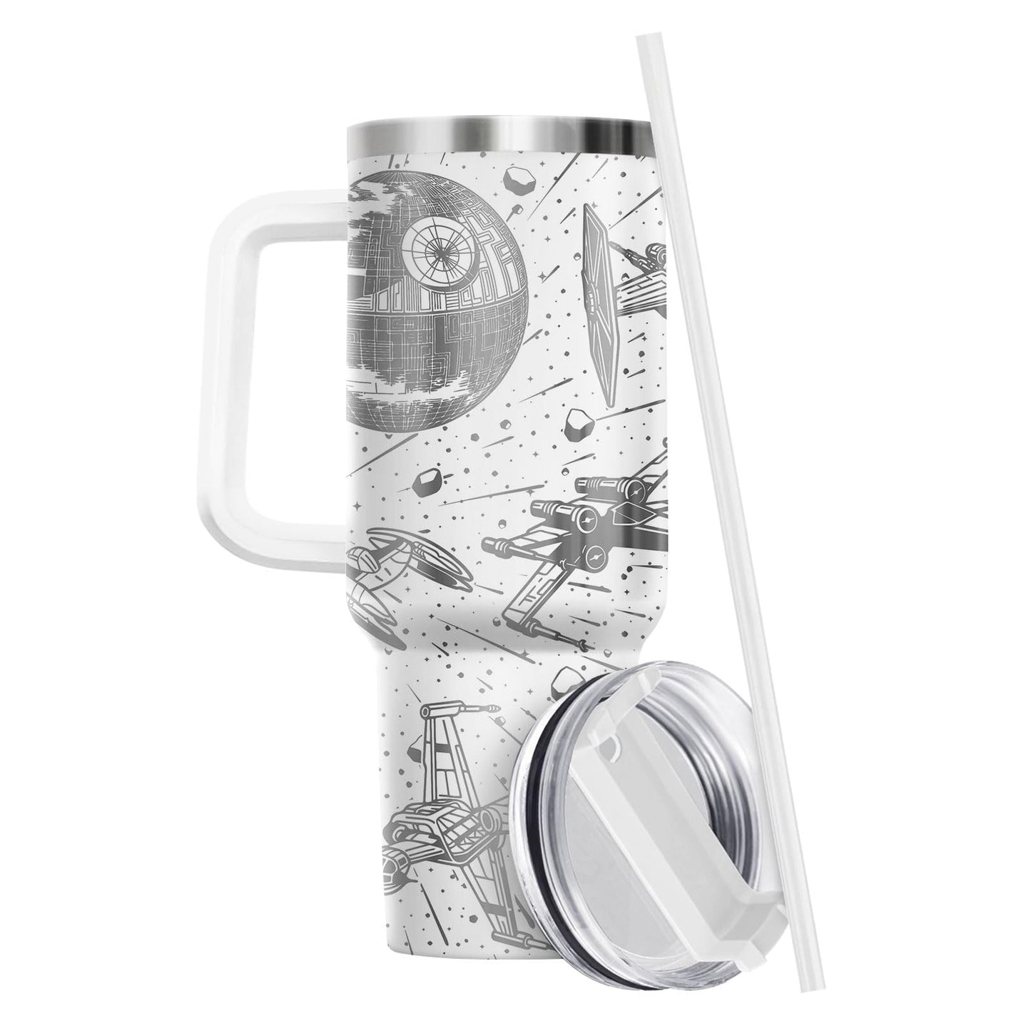 34HD Galaxy Spaceship Tumbler 40oz with Handle and Straw - Sci-Fi Star
