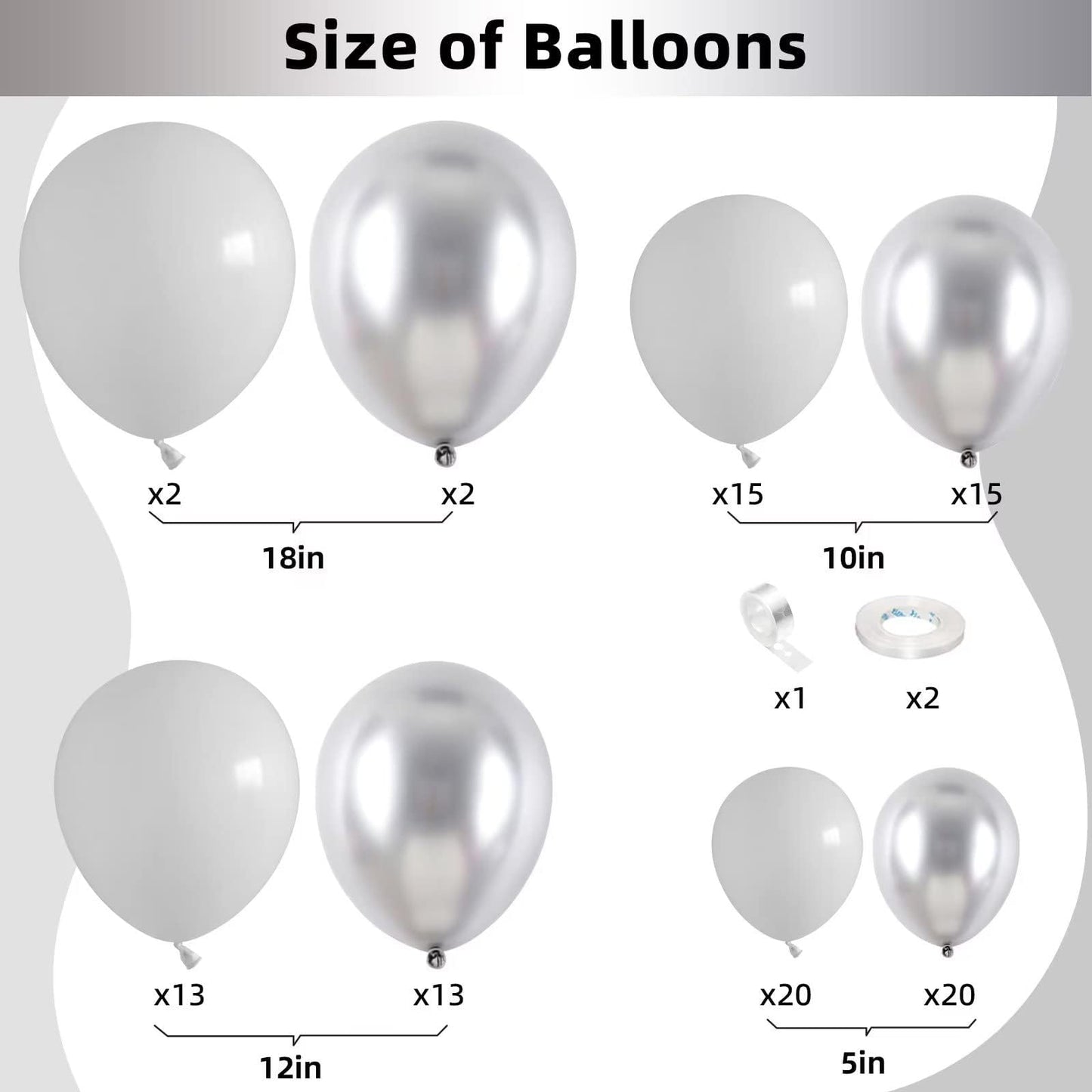 Silver and White Balloon Garland Kit, Metallic Silver White Balloon