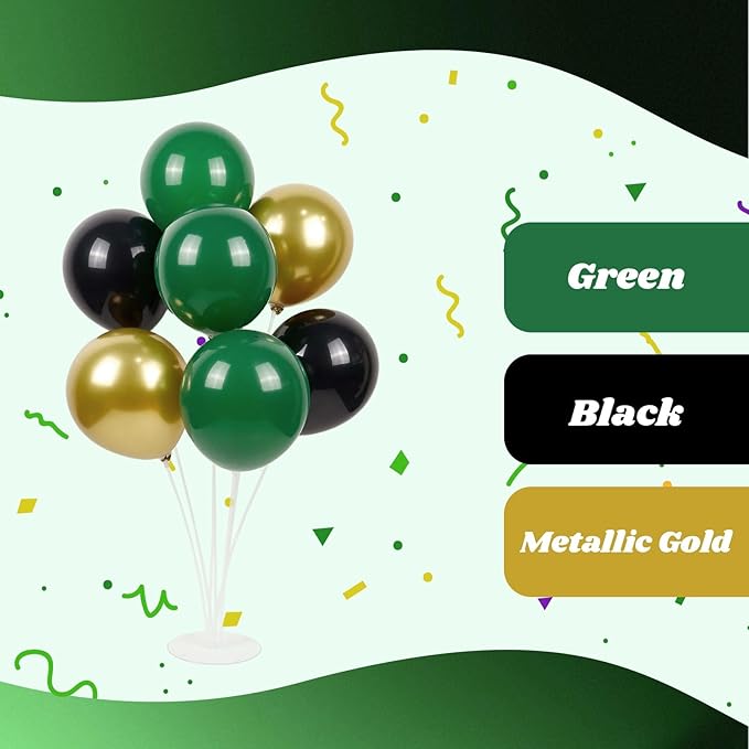60pcs Green and Black balloons 12inch with Dark Green Metallic Gold