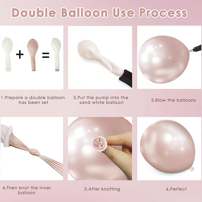 Boho Dusty Pink Balloons Garland Arch Kit, Double Stuffed White Pearl