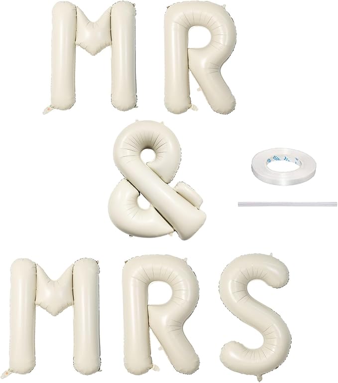 40 Inch Beige MR & MRS Balloons for Wedding Decor, Large Cream Mr and