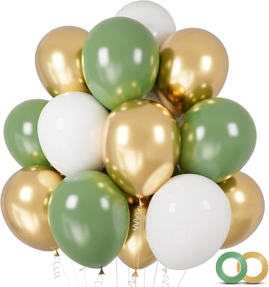 100pcs Sage Green and Gold Balloons 12 inch Latex Party Balloons with