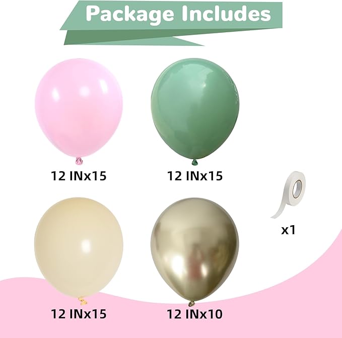 HILAVO Sage Green Pink Balloons 12 Inch Olive Green Pastel Pink Ivory