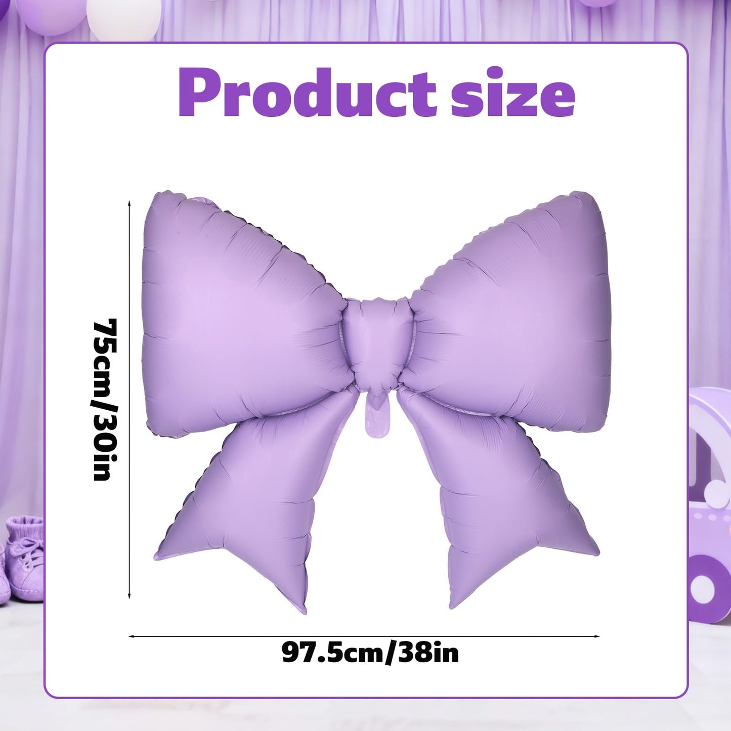 4Pcs Giant Bow Balloons, 97.5cm/38in Big Elegant Coquette Theme Purple