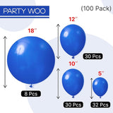 PartyWoo Royal Blue Balloons 100 pcs Different Sizes of 18 12 10 5