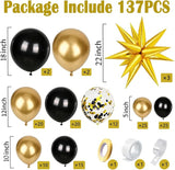 KARLURE Black and Gold Balloons Arch Kit with Black Gold Confetti