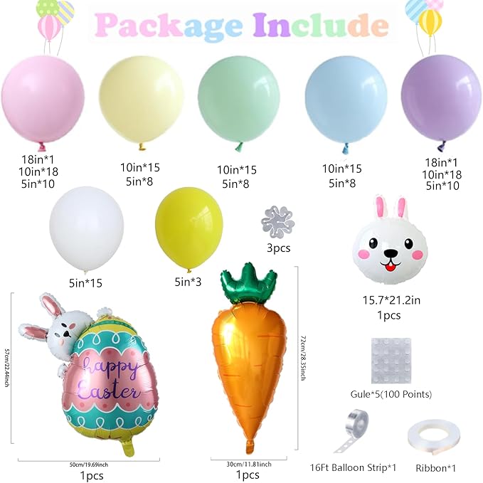 155 Pcs Easter Balloon Garland Arch Kit Easter Party Supplies with