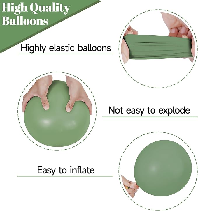 68Pcs Balloons Kit 12 Inch, Sage Green Balloon Sand White Metallic
