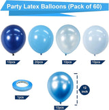 Bezente Blue Balloons Set,60pcs 12 inch Metallic Blue Pearl Blue Navy