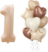 40 Inch Number 1 Balloon Decor, Cream Brown Foil Neutral Heart 1
