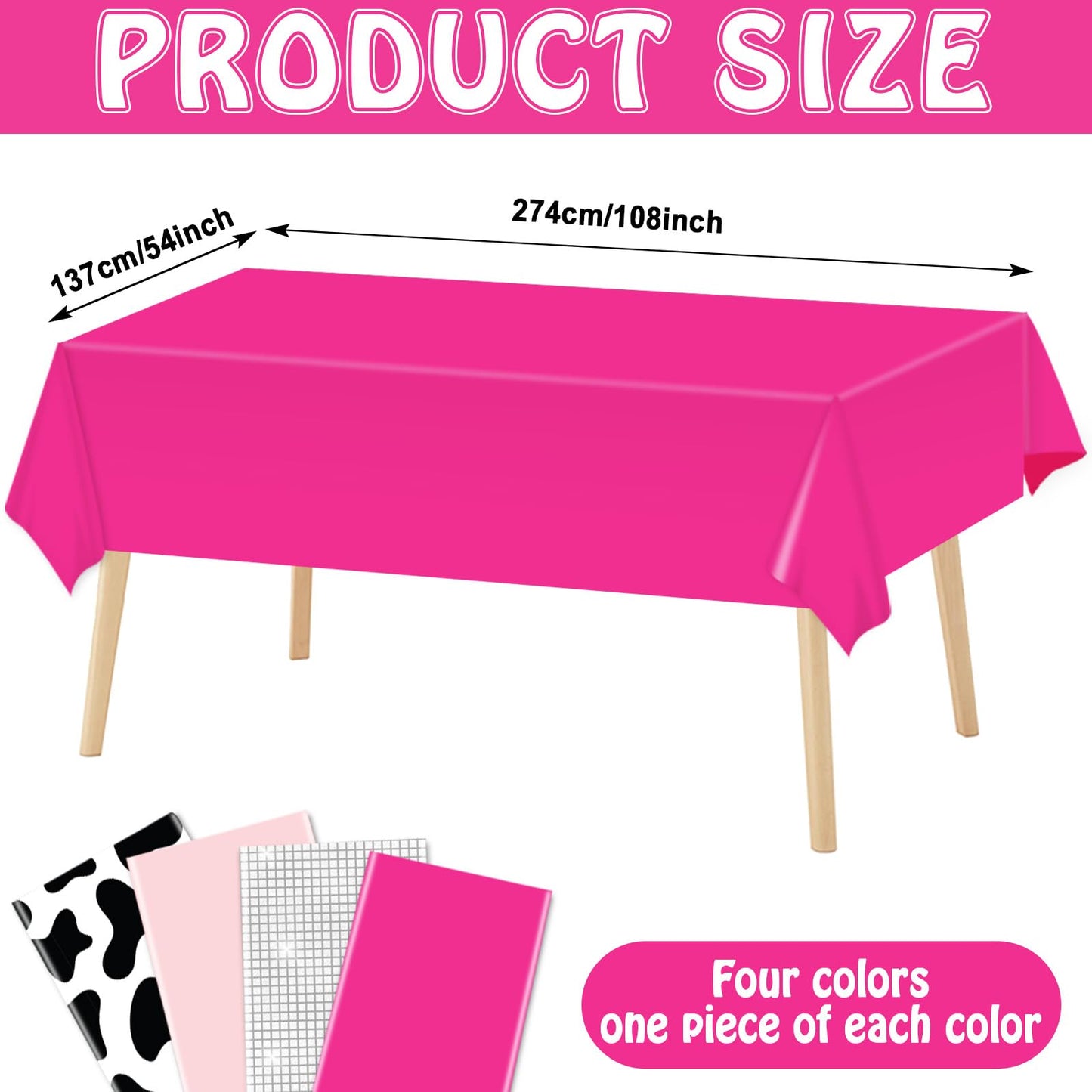 CHUNNIN 4PCS Disco Cowgirl Party Decorations Pink Cowgirl Tablecloth