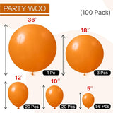 PartyWoo Burnt Orange Balloons 100pcs Different Sizes of 36 18 12 10