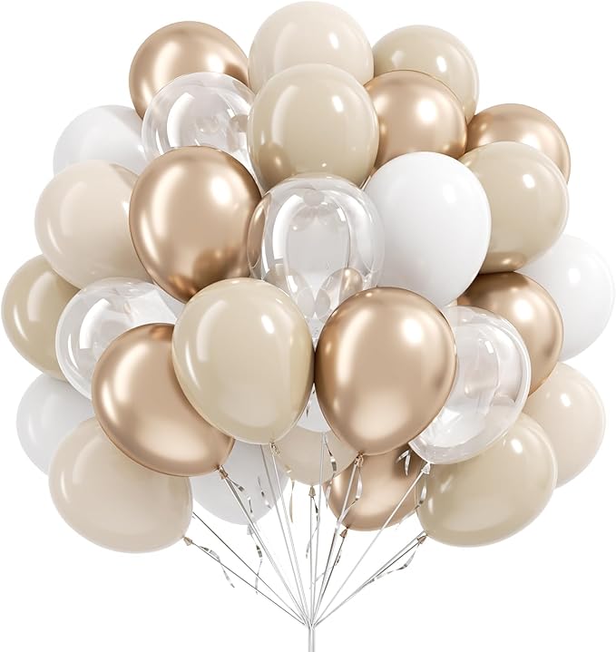 60pcs 12inch Beige White Gold Balloons, Metallic Gold Sand White
