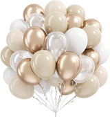 60pcs 12inch Beige White Gold Balloons, Metallic Gold Sand White
