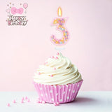 Birthday Candles for Girls - Number 3 Candle, Colorful Macaron