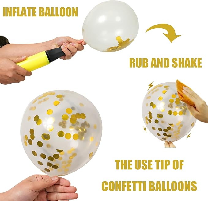 62pcs Gold White Balloons Kit - 12 Inches Gold White Confetti Party