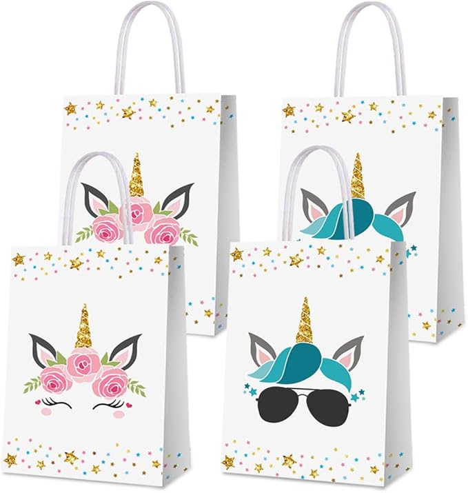 16 PCS Unicorn Party Favor Bags for Birthday Supplies Gift Goody