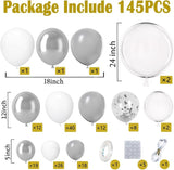 KARLURE White Silver Balloon Arch Kit Garland with Grey Clear