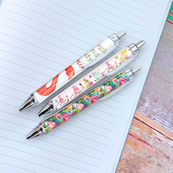 8PC Flamingo Pens Cute Floral Tropical Summer Beach Whimsical Funny
