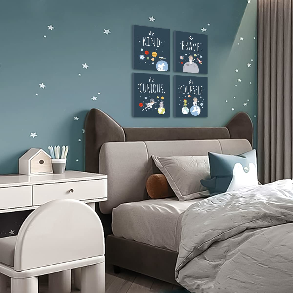 CHDITB Frame Outer Space Art Print, Boys Planet Theme Canvas Posters,
