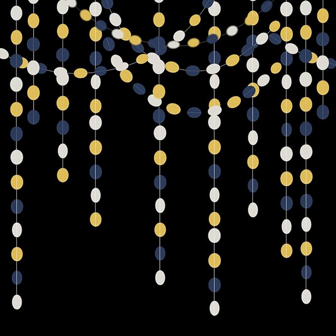 Navy-Blue Ivory-White Gold Party-Decorations Garland - 52Ft