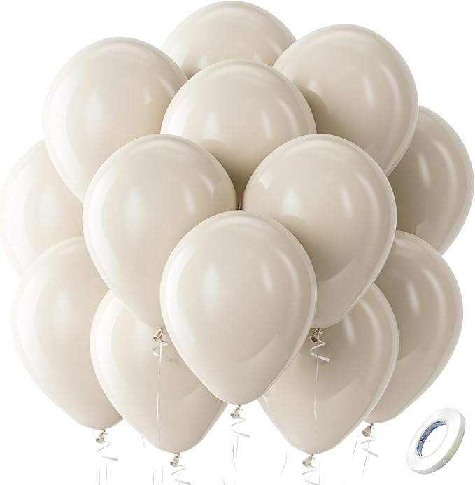 Bezente White Sand Latex Party Balloons - 100 Pack 12 inch Round