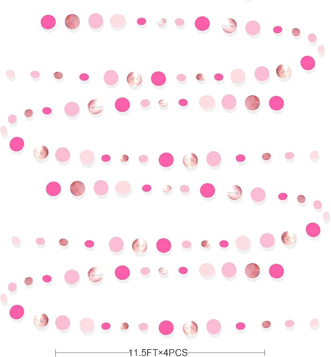 Hot Pink Rose Gold Party Decorations Circle Dots Garland Hanging
