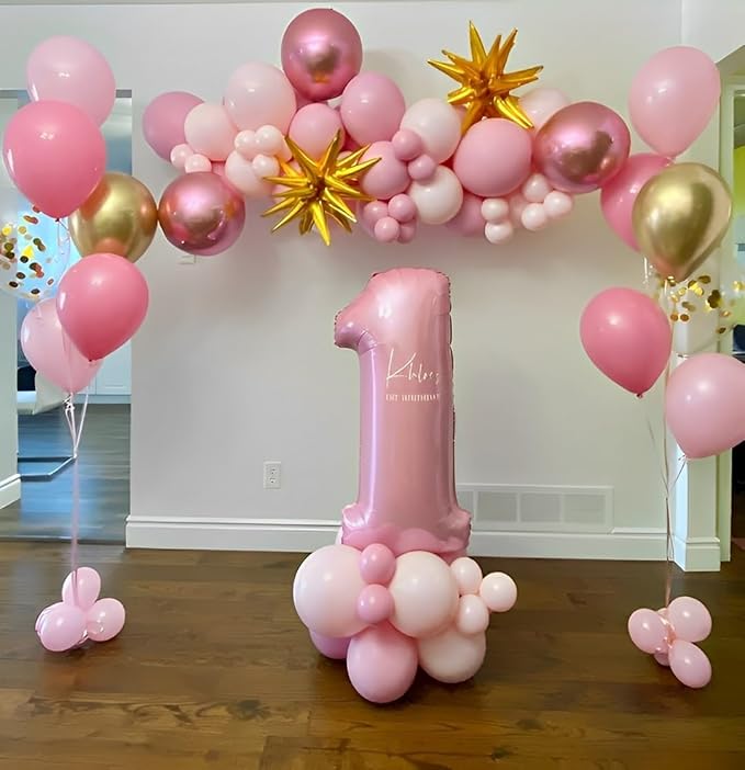 Pink and Gold Balloons Set, 50pcs 12 inch Pink White Gold Latex