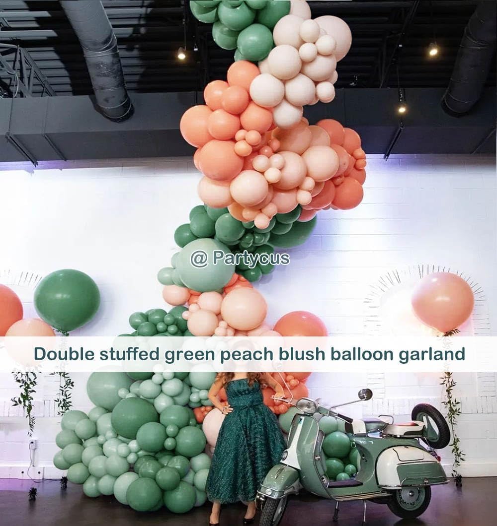 Sage Green Peach Balloon Arch, Double Stuffed Dusty Green Pastel
