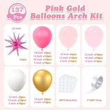 137Pcs Pink and Gold Balloons Garland Arch Kit with Stars - 5 10 12