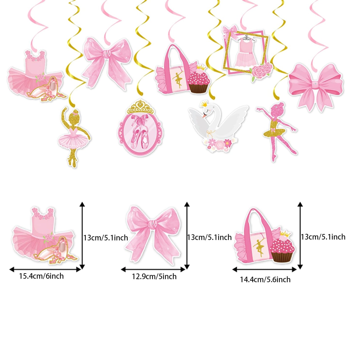 Zwiebeco Pink Gold Ballerina Happy Birthday Banner Bunting Hanging