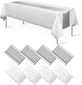 8Pack Disposable Plastic Tablecloths and Satin Table Runner Set White