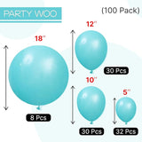 PartyWoo Teal Balloons 100pcs Different Sizes Pack of 18 12 10 5 Inch