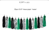 Black Green Silver Tassel Garland - 15pcs Soccer Party Supplies