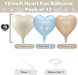 Blue Cream Heart Foil Balloons, 12Pcs Baby Blue Beige Nude Heart