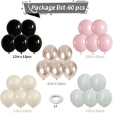 60 PCS Black and Pink Balloons, Retro Dusty Pink Ivory Sand White
