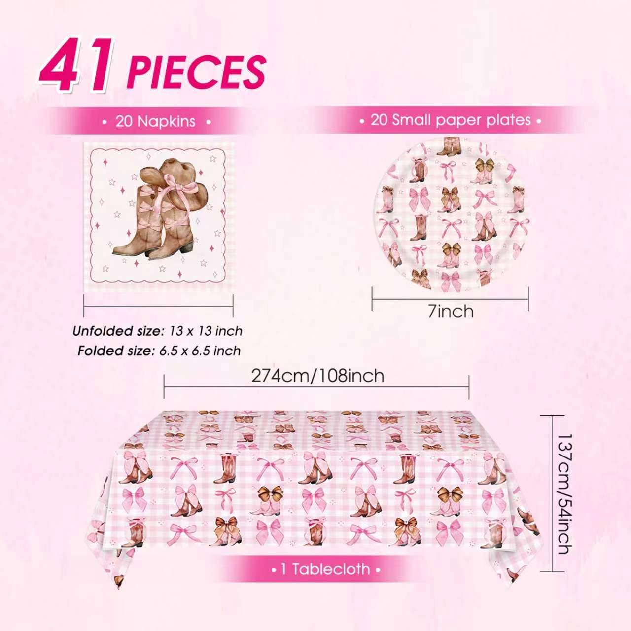 Cowgirl Birthday Party Decorations, 41Pcs Coquette Bow Cowgirl Paper
