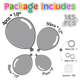 Yishebapa 145pcs Metallic Silver Balloons Different Sizes 18 12 10 5