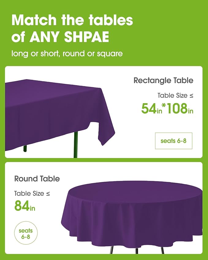 Pureegg Plastic Table Cloth Disposable 10 Pack, 54 x 108 Inch Table #3