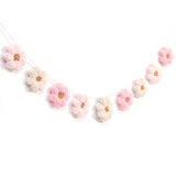 Boho Crochet Daisy Garland - Pink and Beige Yarn Floral Banner for